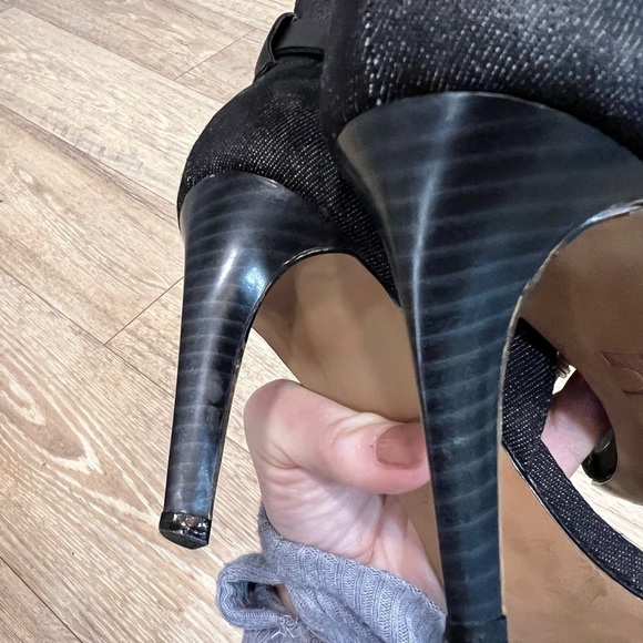 Joe’s Marcy Gray Denim High Back Crossed Front Heeled Sandal - Picture 14 of 16